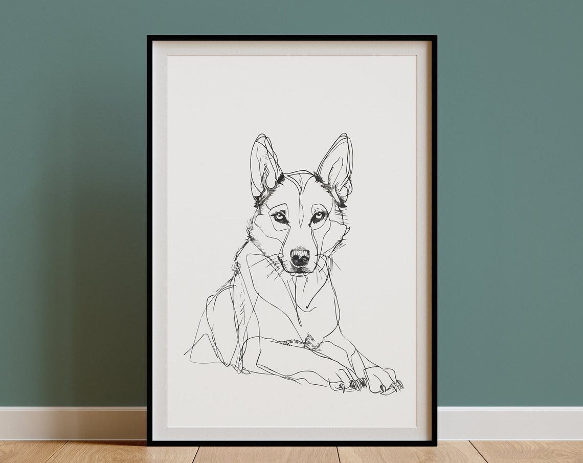 Siberian Husky Lying Down Elegant Minimal Line Drawing Dog Poster