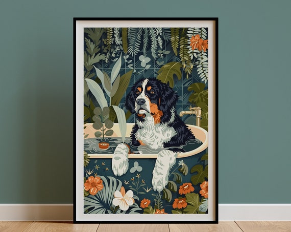 Bernese Mountain Dog Tropical Botanical Art Print