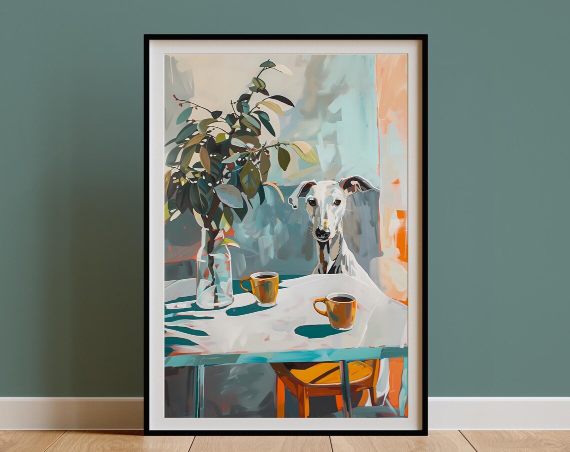 Vintage Greyhound Coffee and Teacups Art Print