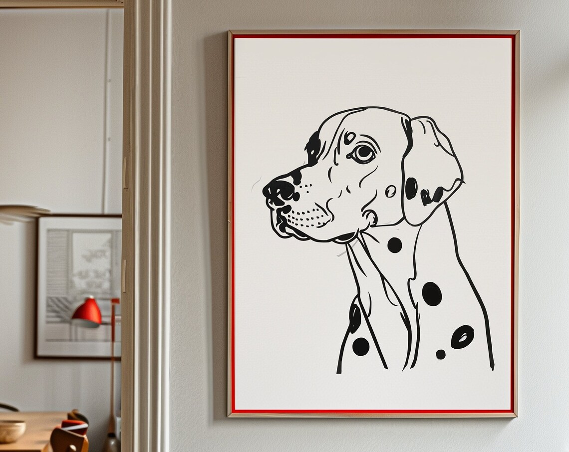 Dalmatian Head Profile Bold Graphic Spots Line Art Portrait Poster