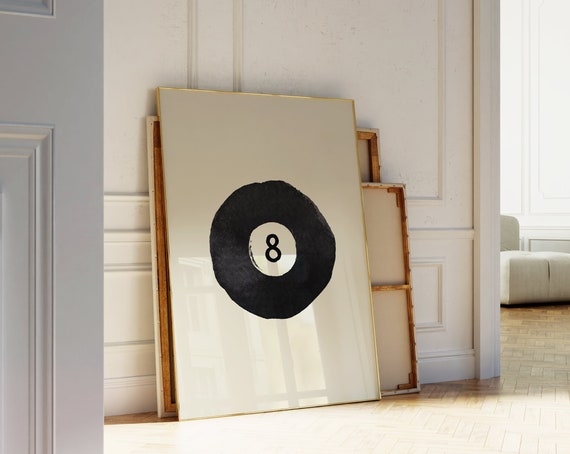Trendy 8 Ball Print Vintage Pool Ball Poster Retro Watercolor Art Bar Cart Decor Pool Ball Poster Instant