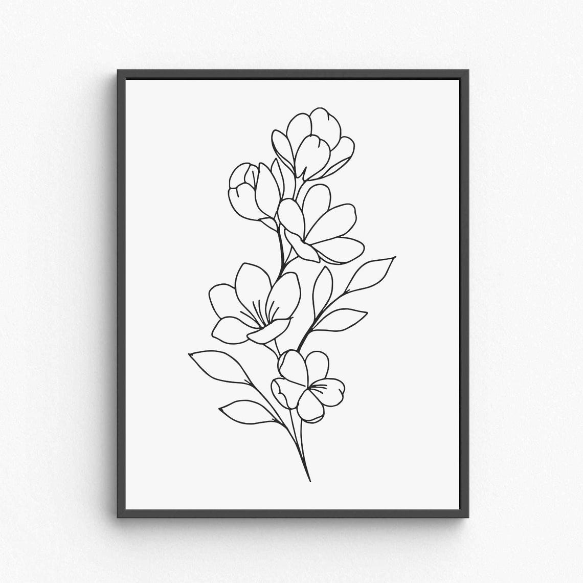 Cherry Blossom Branch Line Art Floral Botanical Minimalist Poster