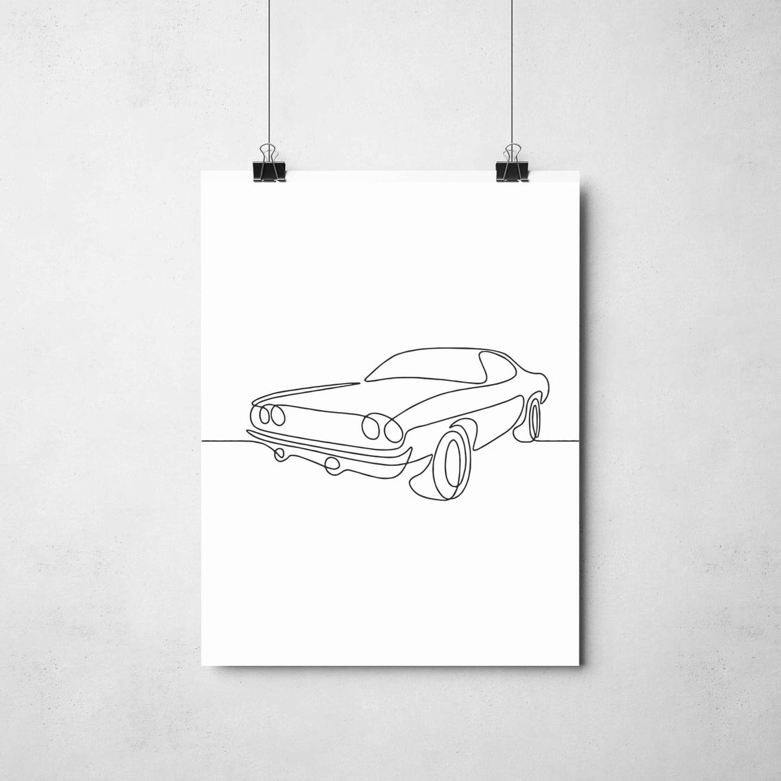 Muscle Car Line Art Vintage Auto One Line Drawing Sketch Poster - Image 2