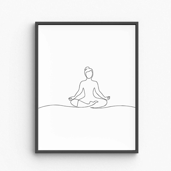 Peaceful Meditating Woman Lotus Pose Serene Zen Line Art Poster