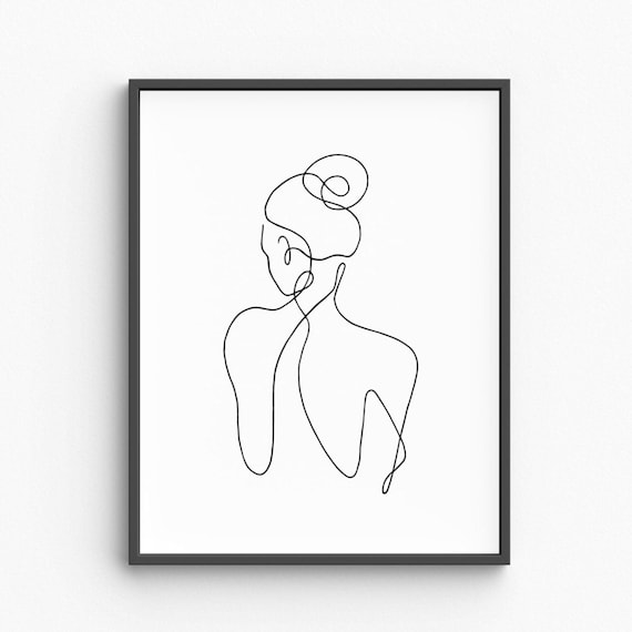 Woman Back Silhouette Elegant Continuous One Line Drawing Poster