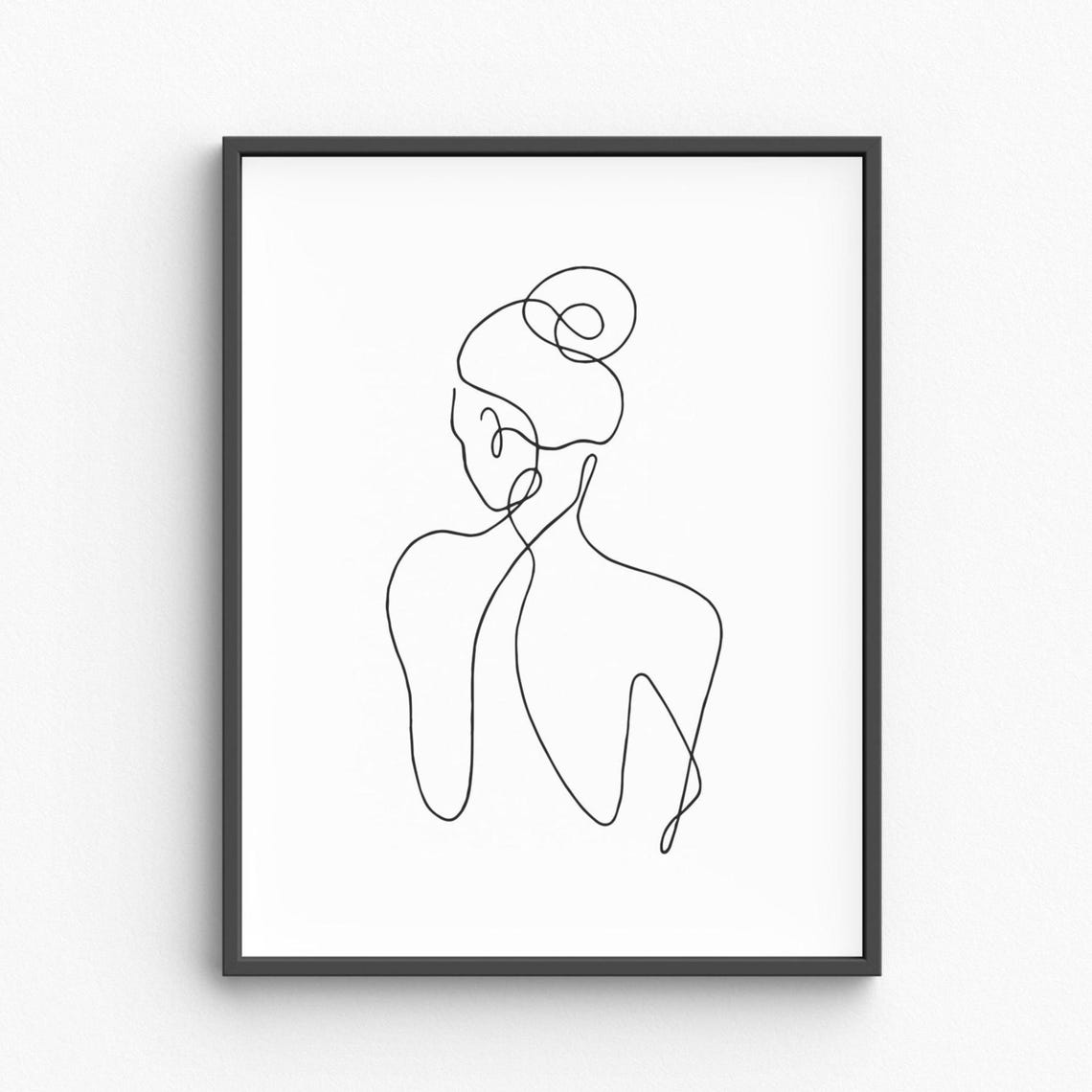 Woman Back Silhouette Elegant Continuous One Line Drawing Poster