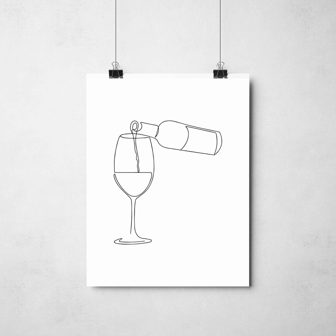 Wine Bottle Pouring Glass Continuous Line Drawing Kitchen Bar Wall Decor Poster - Image 2