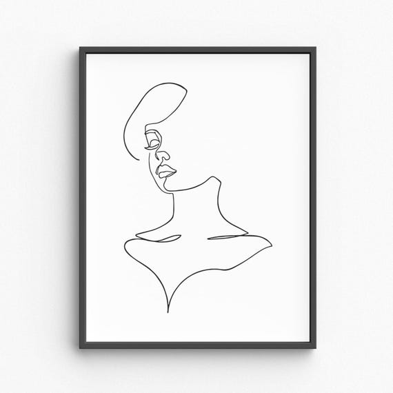 Woman Face Line Art Minimalist Female Portrait Print Elegant Wall Abstract Drawing Modern Home Decor