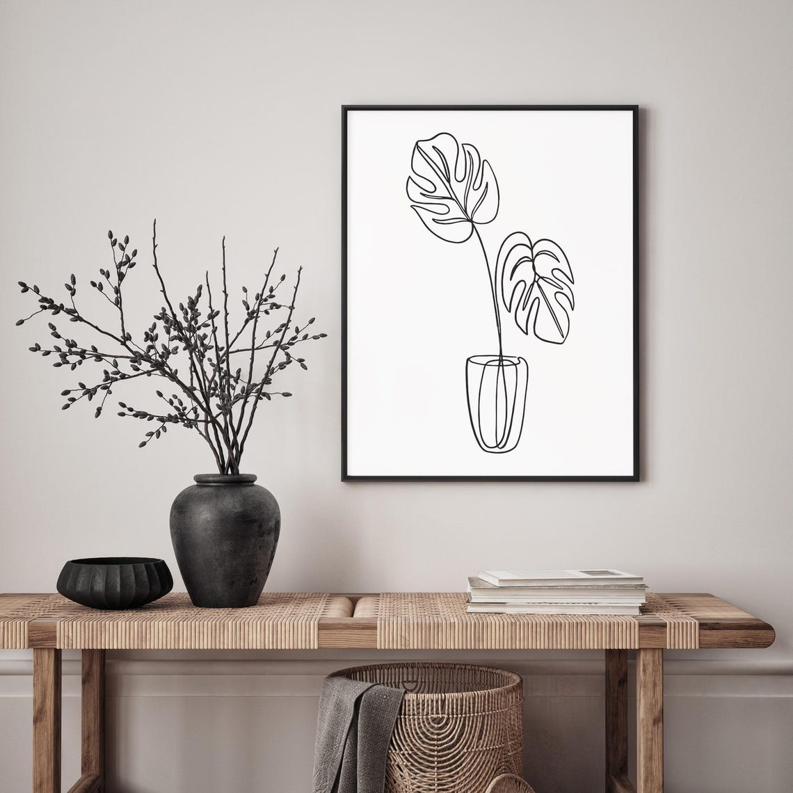 Monstera Leaves Vase Line Art Tropical Botanical Minimalist Poster - Image 4