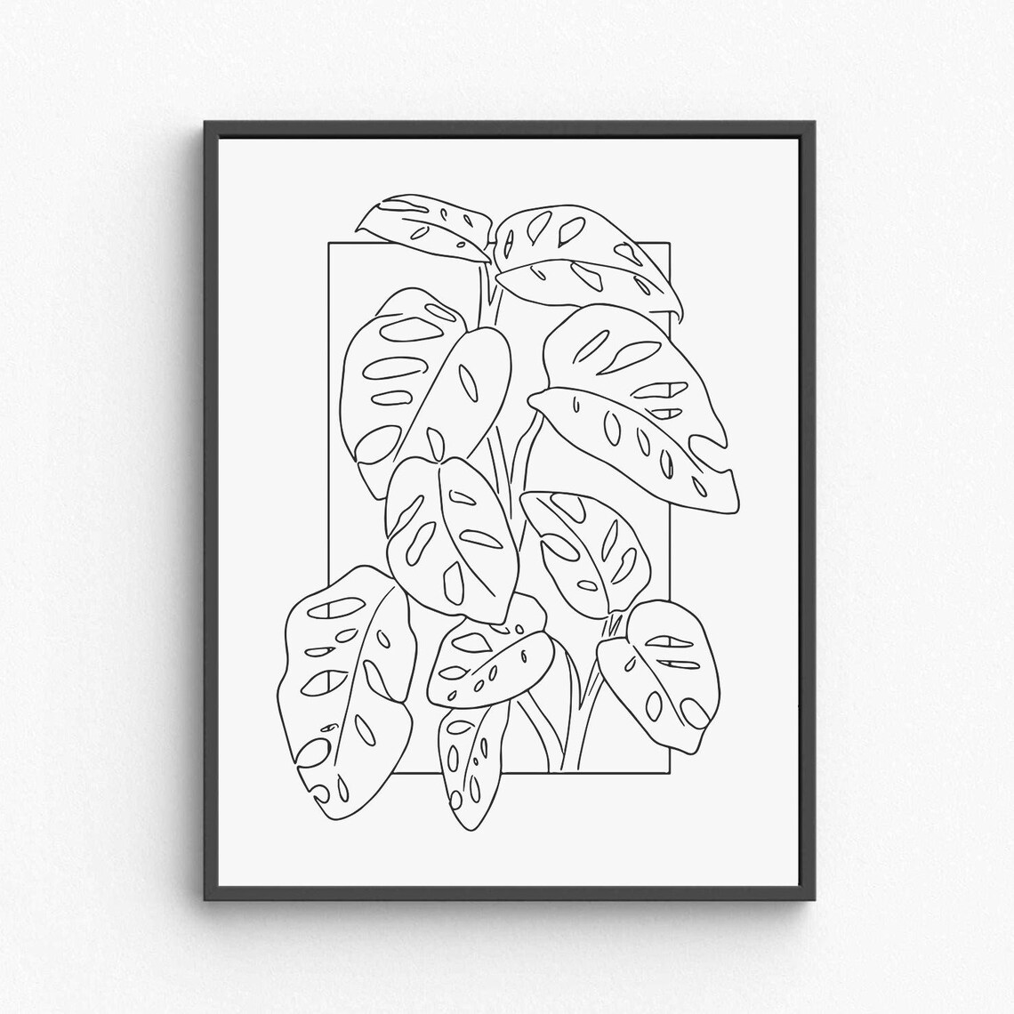 Monstera Leaves Line Art Tropical Plant Botanical Minimalist Poster