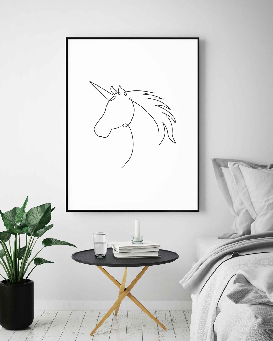 Unicorn Horse Head Line Art Drawing Minimalist Fantasy Poster - Image 4