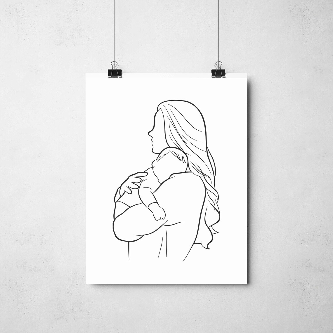 Mother Holding Baby Tender Sweet Loving Motherhood Line Art Poster - Image 2