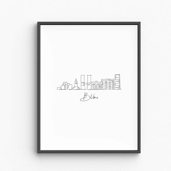 Bilbao Spain Skyline Single Line Drawing Minimalist Modern Travel Poster