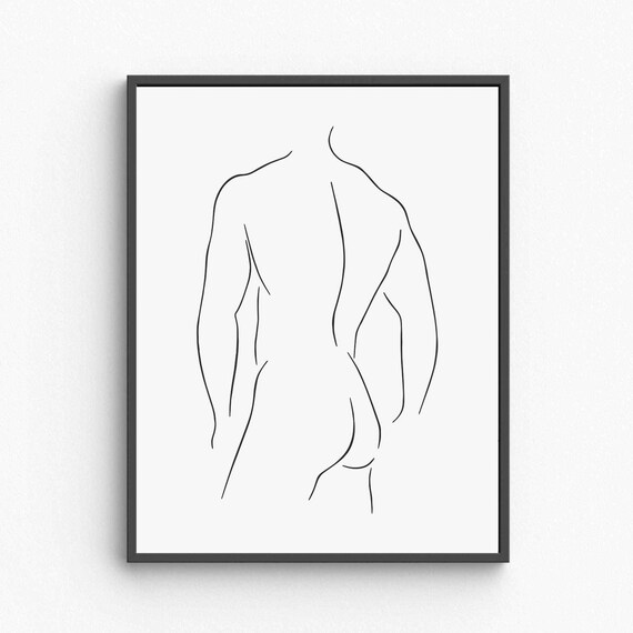 Male Nude Back Line Art Masculine Figure Minimalist Body Poster