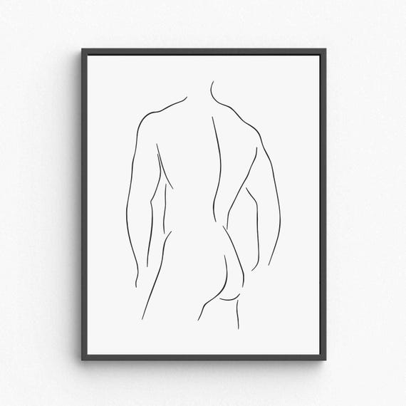 Male Nude Wall Art Minimalist Man Figure Line Drawing Artistic Body Silhouette Modern Bedroom Decor