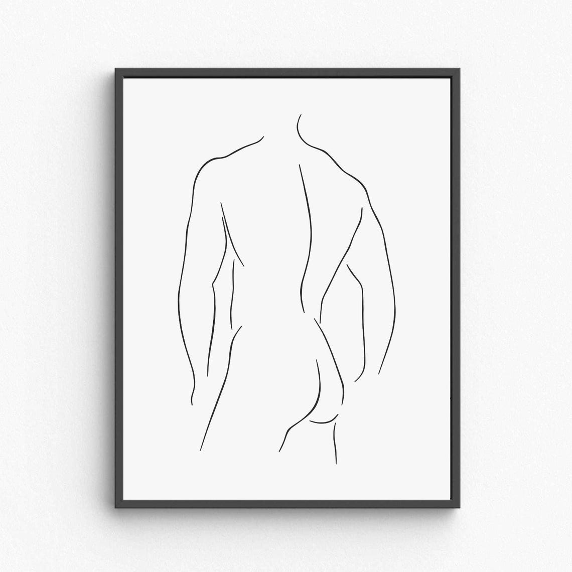Male Nude Back Line Art Masculine Figure Minimalist Body Poster