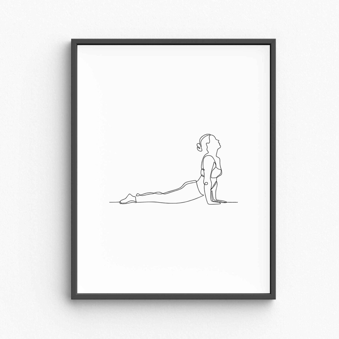 Woman Yoga Cobra Pose One Line Drawing Minimalist Fitness Art Poster