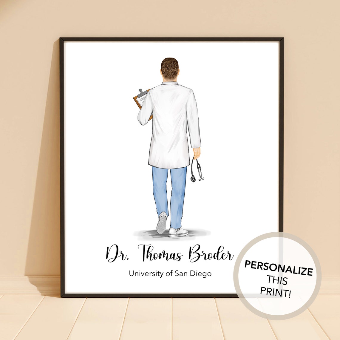 Personalized Male Doctor White Coat Graduation Custom Portrait Poster