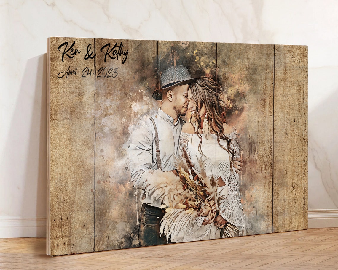 Marie and Joan Vertical Plank Rustic Farmhouse Couple Portrait Poster - Image 2