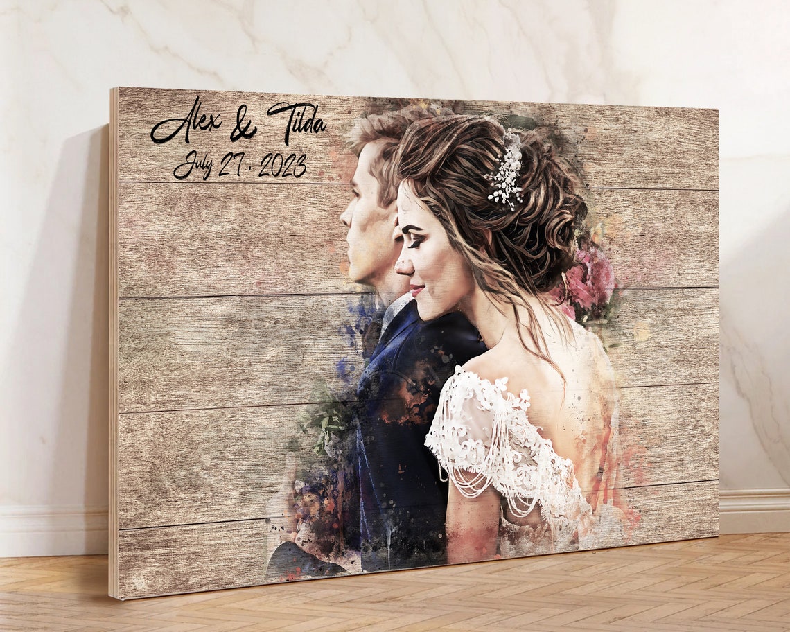 Bridal Shower Gift For Bride And Groom Gift Unique Wood Personalized Portrait Custom Bridal Gift Bridal Decor Wedding Shower Decorations - Image 3