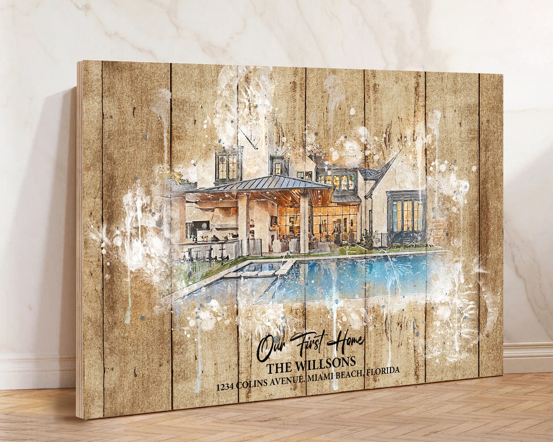 Our First Home Watercolor House Portrait Sunset Boulevard Gift Poster - Image 3