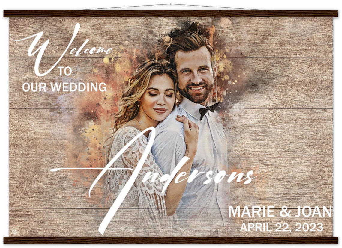 Andersons Wedding Welcome Sign Couple Portrait Date Wood Poster - Image 3