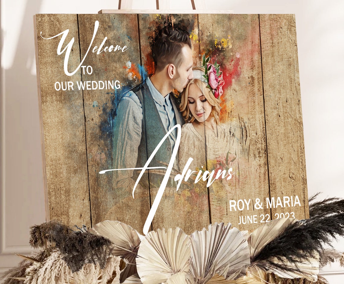 Andersons Wedding Welcome Sign Rustic Couple Portrait Date Poster - Image 3