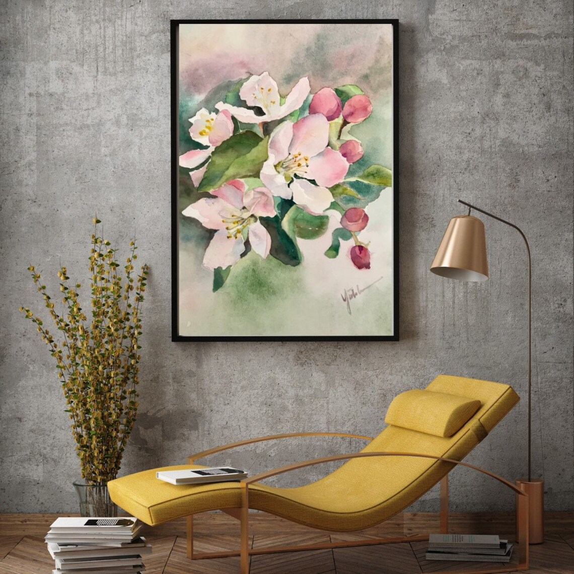 Spring Apple Blossom Watercolor Painting in Soft Tones Poster - Image 2
