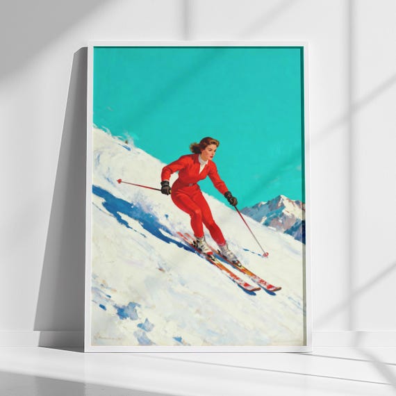Vintage Ski Wall Art Retro Winter Chalet Decor Print Instant