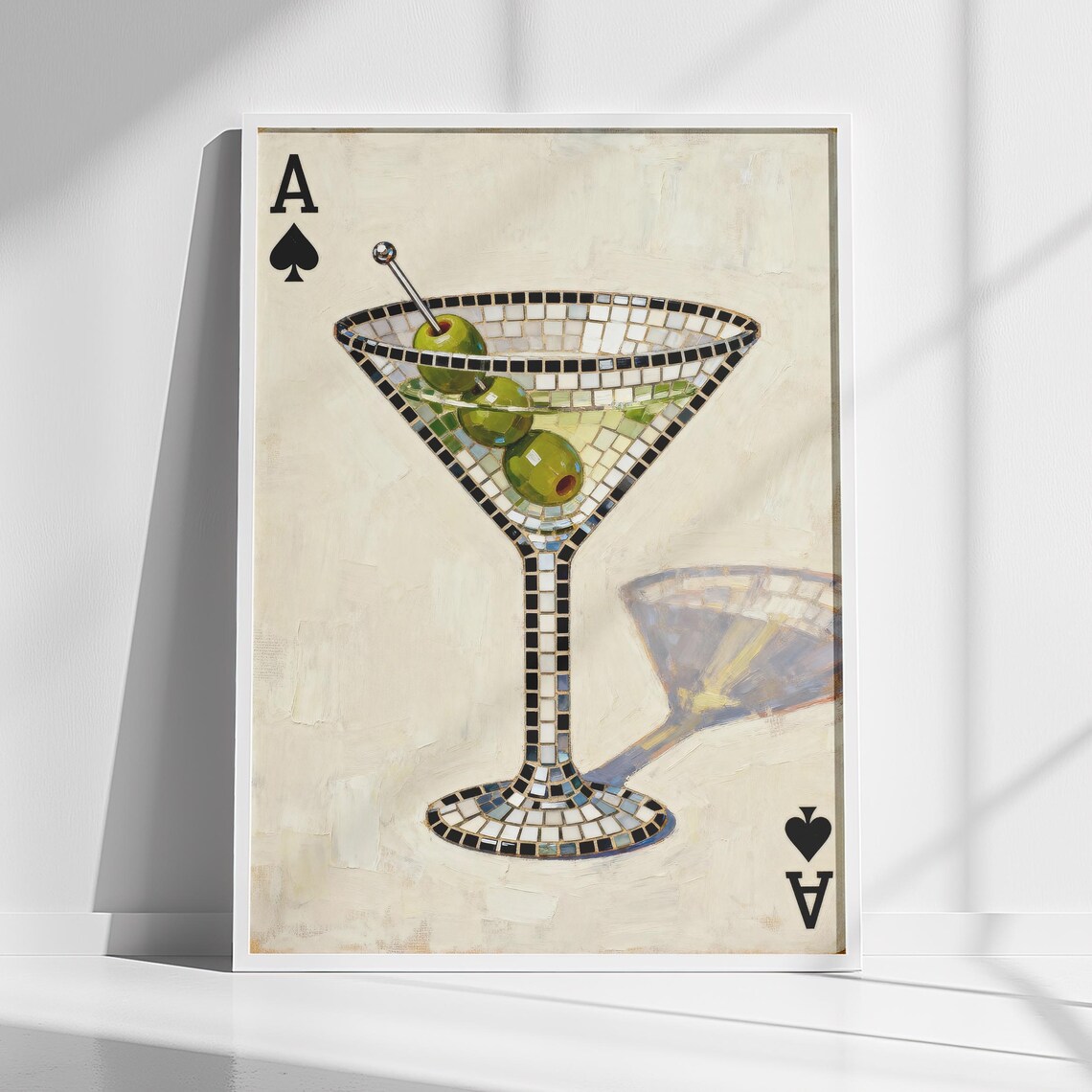 Ace of Spades Mosaic Martini Glass Olive Art Deco Bar Decor Poster