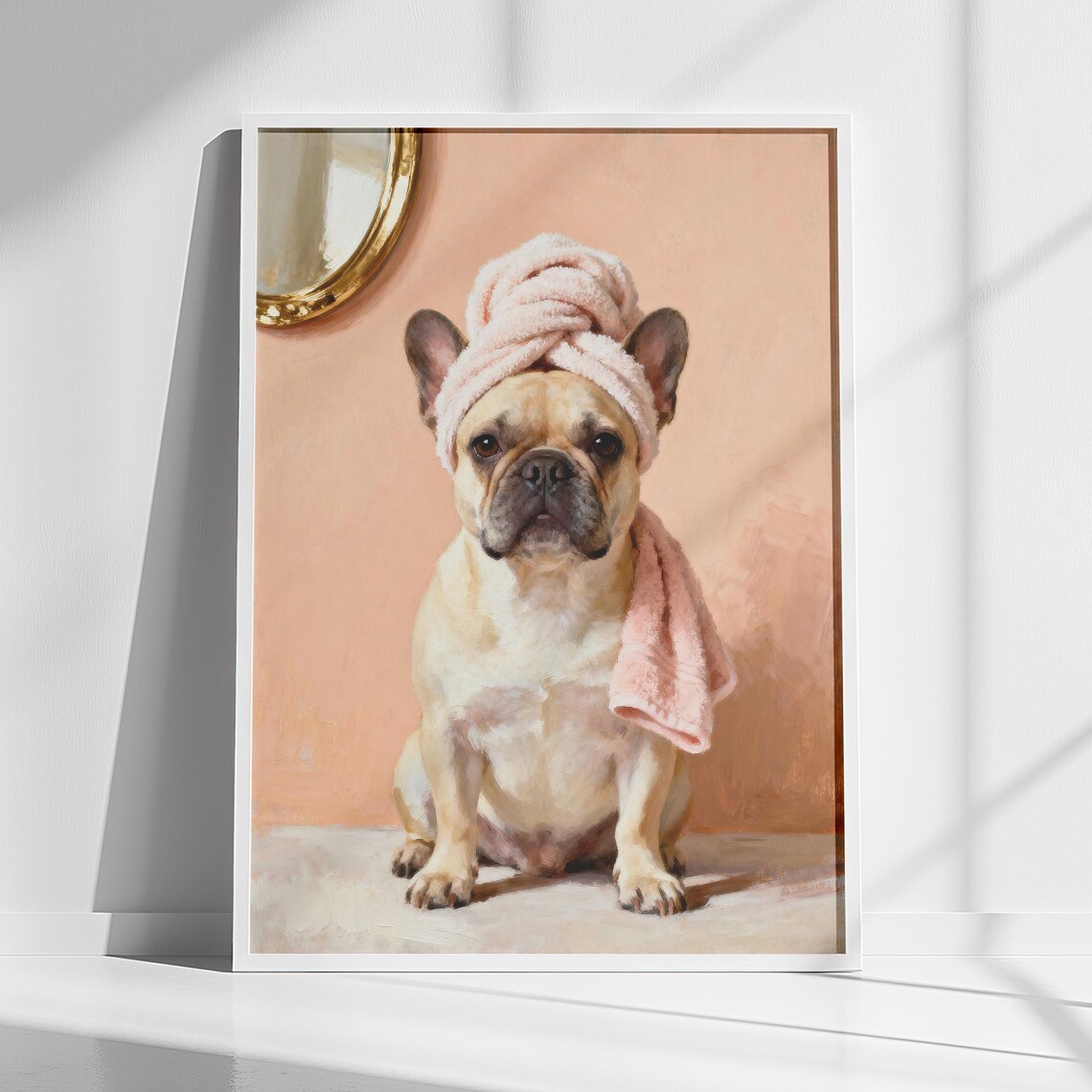 French Bulldog Spa Day Towel Turban Cute Dog Portrait Poster