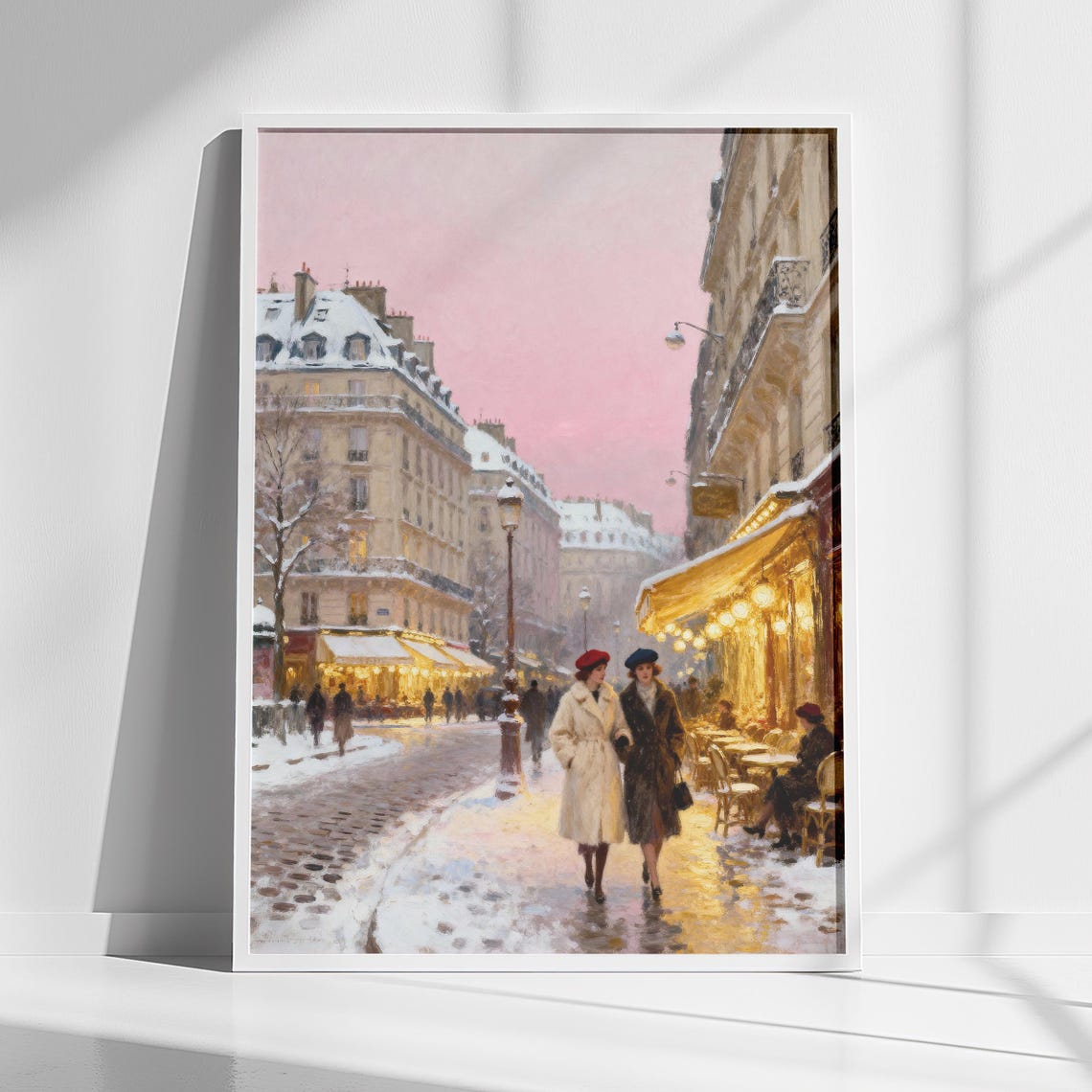 Paris Caf Winter Street Scene Art Print