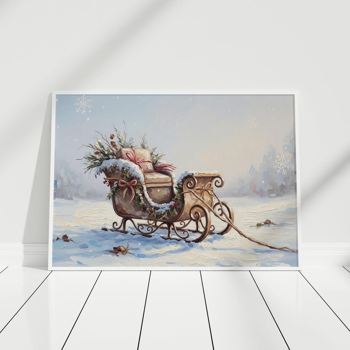 Vintage Christmas Sleigh Gifts Snowy Landscape Rustic Holiday Poster