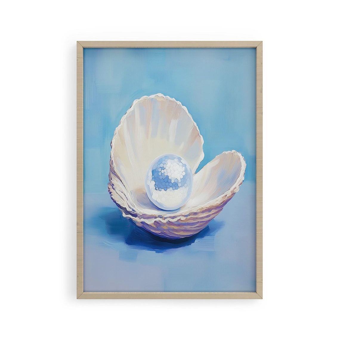 Disco Ball Pearl in Pastel Blue Painted Seashell Coastal Print