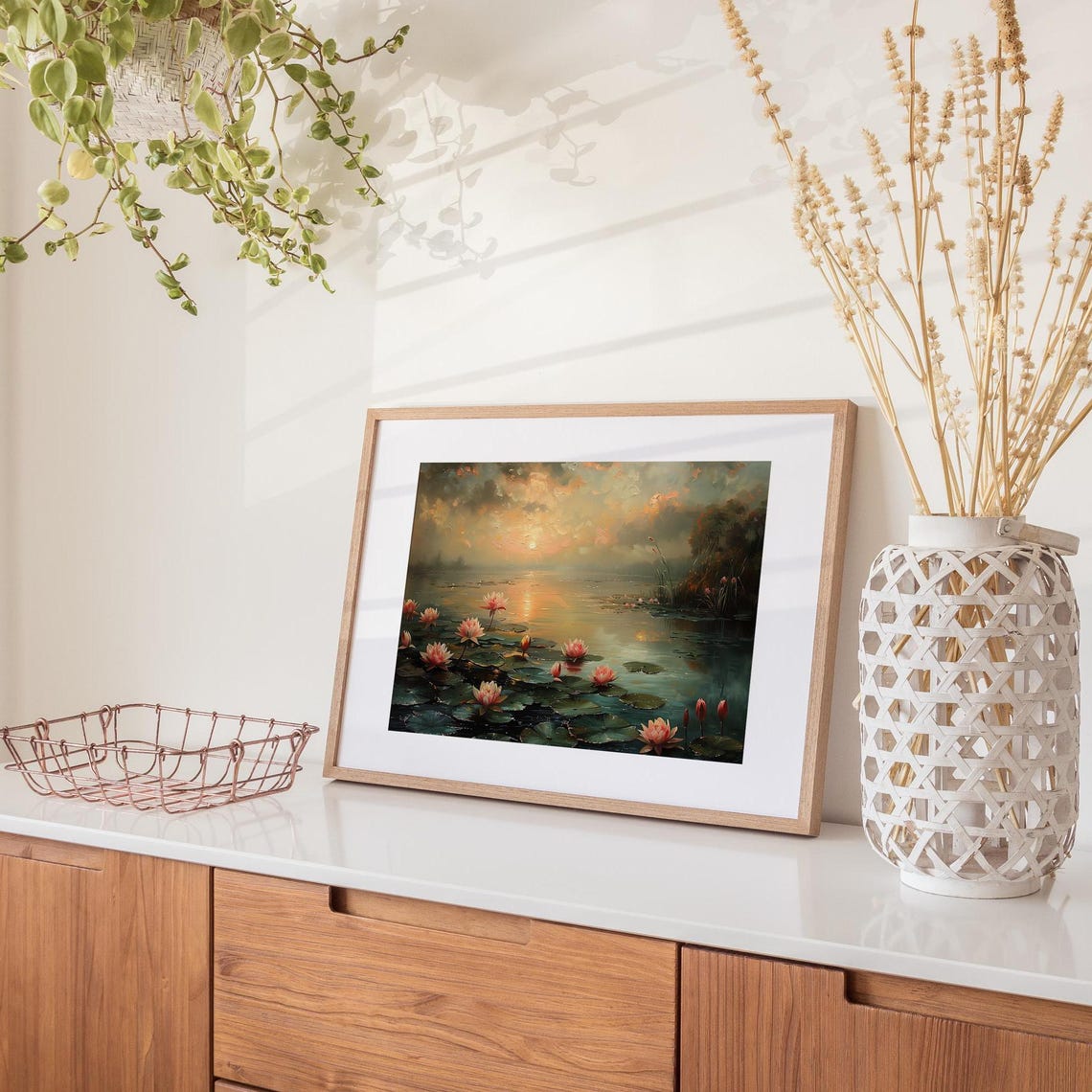 Spring Sunrise, Water Lily Vintage Lake Landscape - Image 3