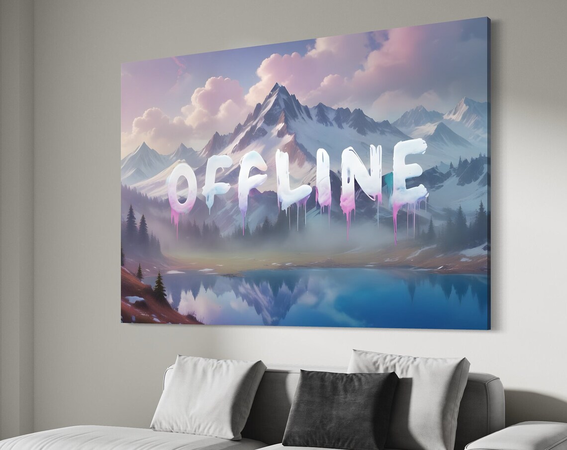 Offline Mountain Landscape Art Print, Motivational Typography