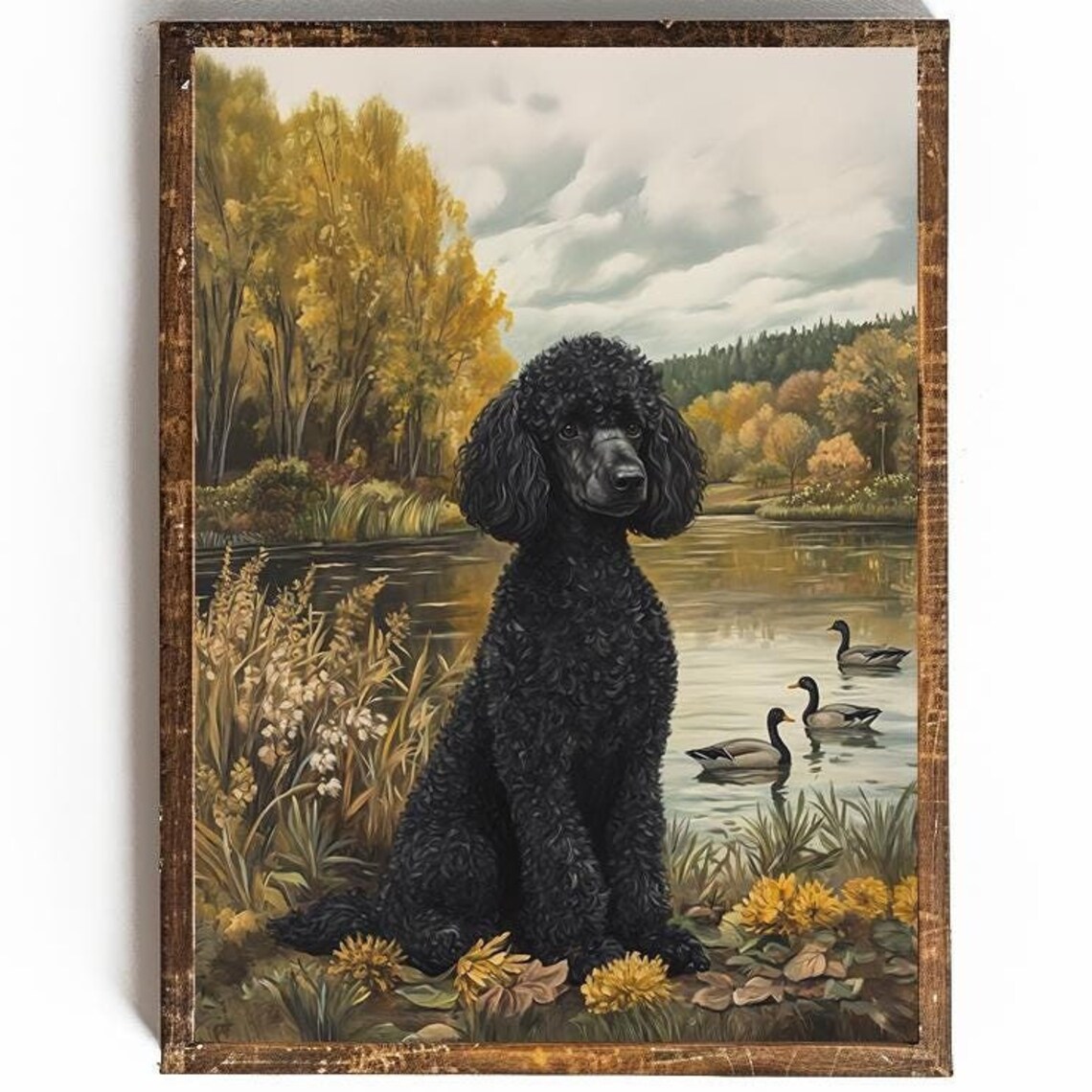 Black Poodle By Autumn Lake Vintage Dog Breed Painting Poster