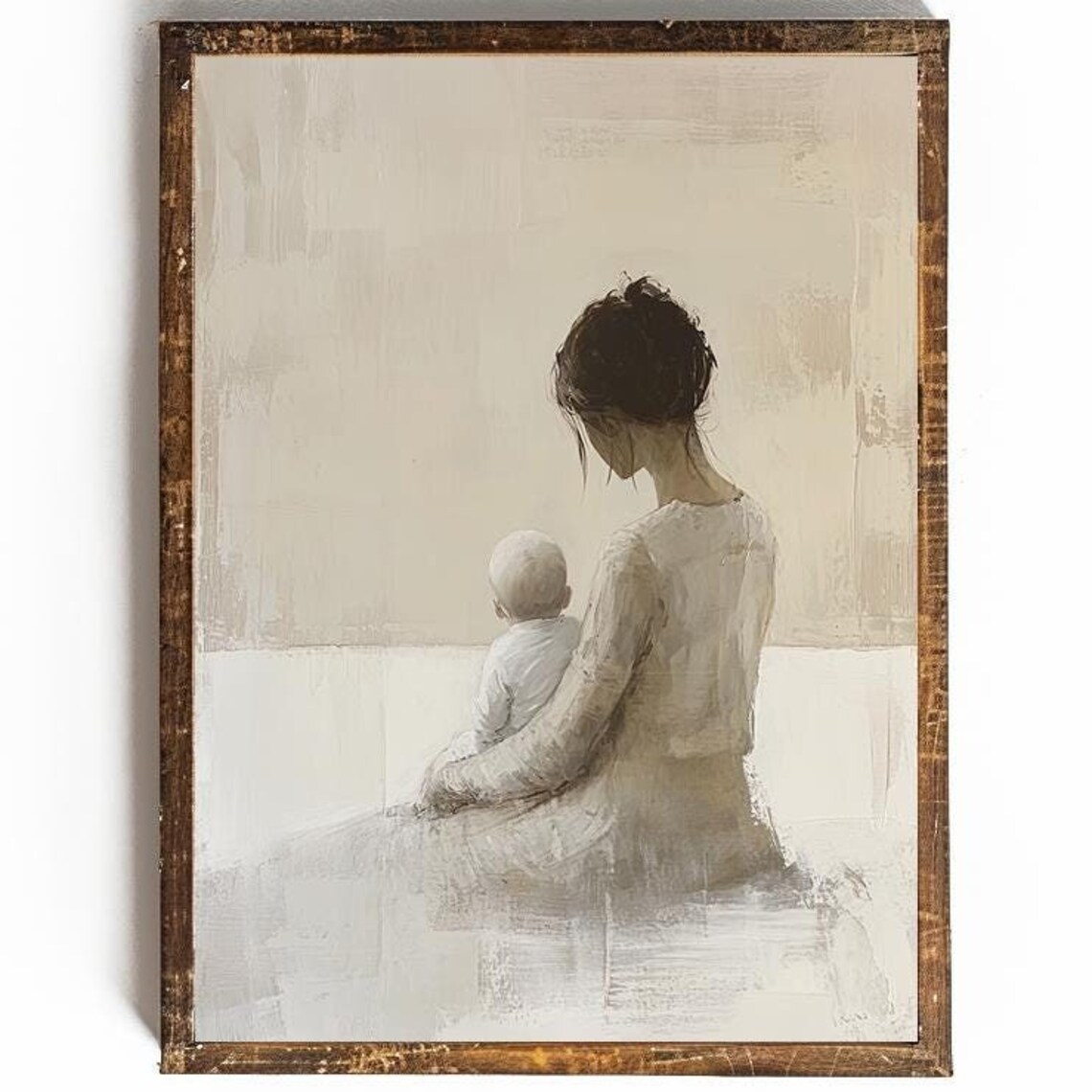 Minimalist Mother And Baby In Soft Beige Tones Nursery Art Poster
