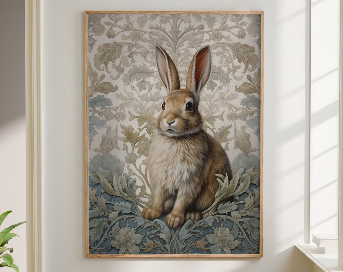 Brown Hare Resting in a Floral Botanical Morris Inspired Poster - Image 4