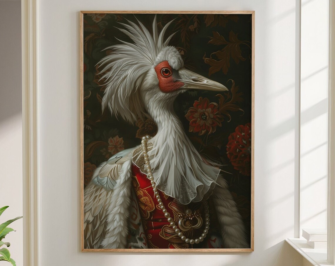 Royal Crane Bird Renaissance Portrait Regal Elegant Animal Wall Art