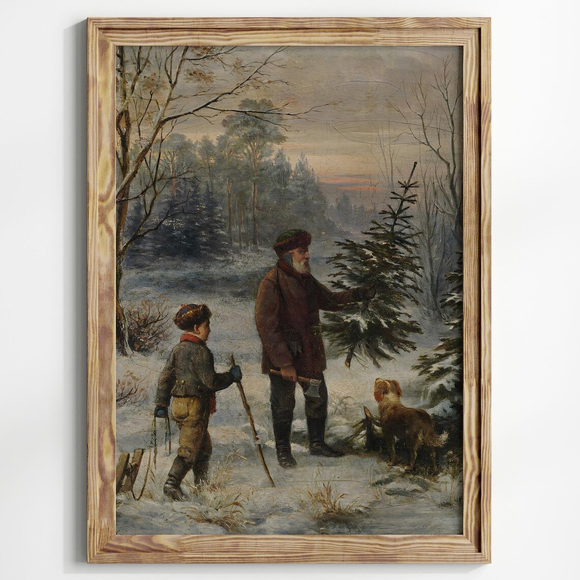 Father And Son Chopping Down A Christmas Tree, Vintage Poster - Image 7