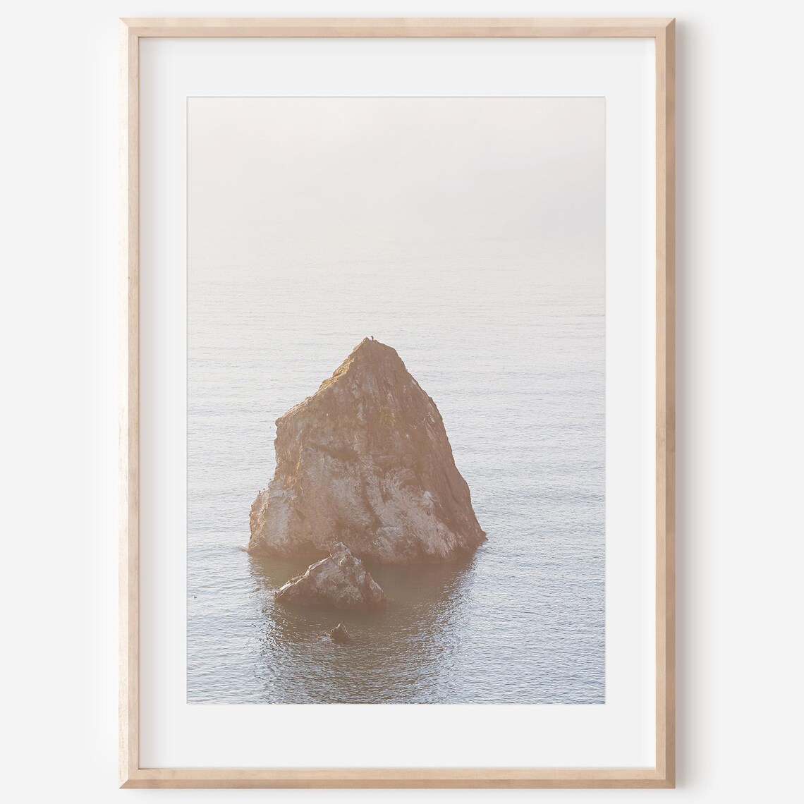 Foggy Ocean Rock Shoreline Misty Coast Moody Seascape Photo Poster
