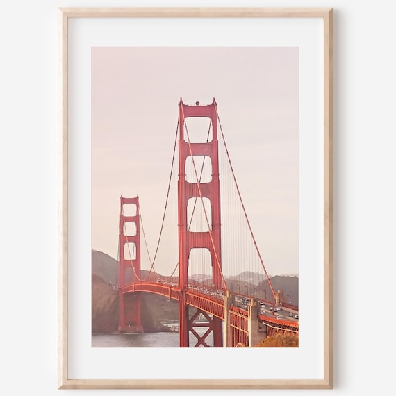 Blush Pink Golden Gate Bridge Photo Poster San Francisco Skyline