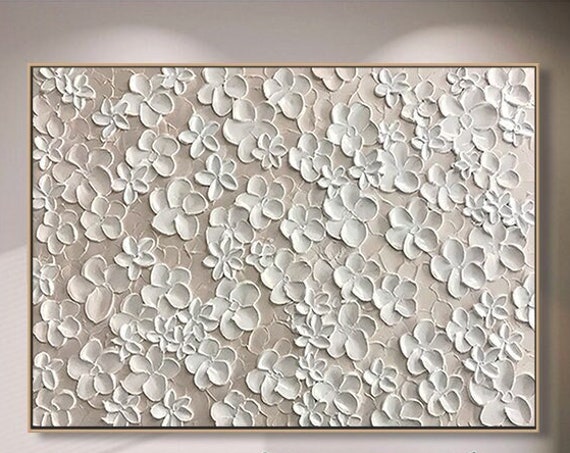 Beige Flower Painting, Abstract Textured Floral Art Print