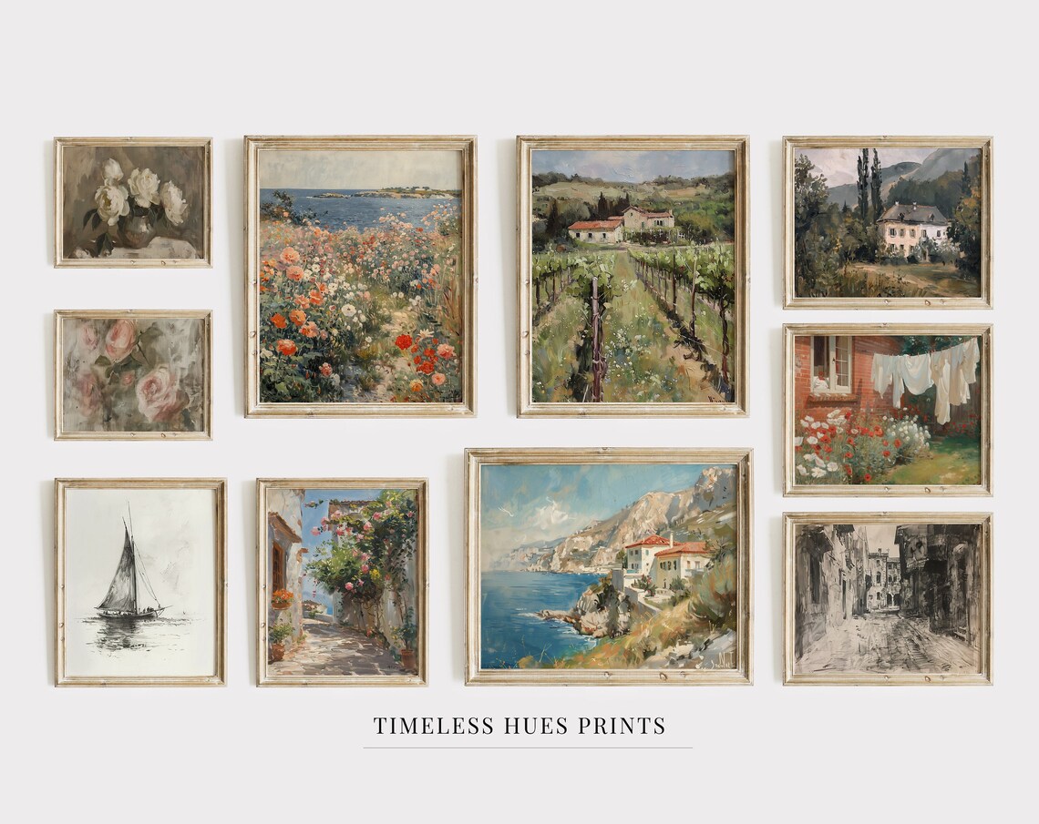 Vintage European Gallery Wall Set Of 10 Landscape Paintings Print