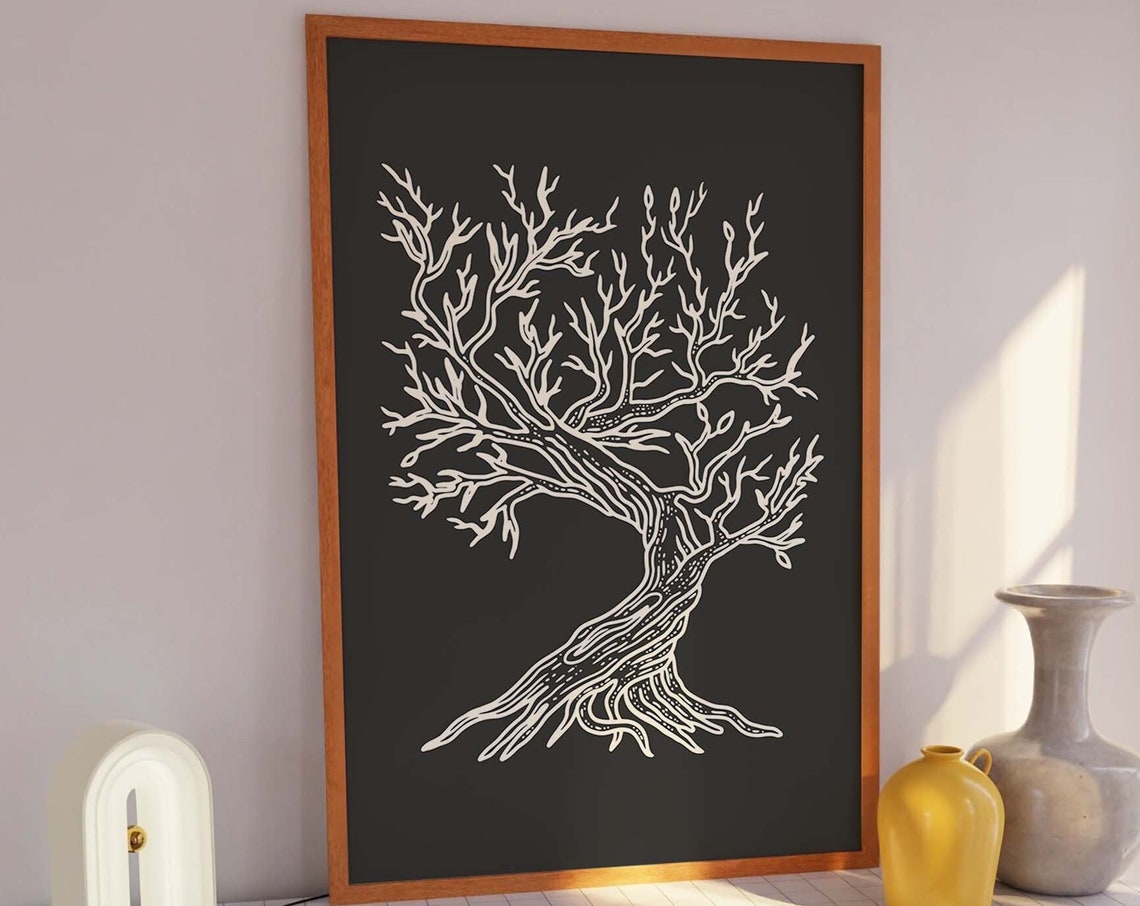 Bare Winter Tree Sketch Minimal Black Botanical Wall Decor Poster