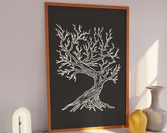 Bare Winter Tree Sketch Minimal Black Botanical Wall Decor Poster