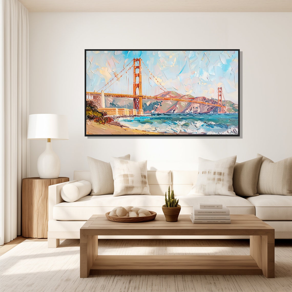 Golden Gate Bridge Beach Modern Abstract Painting Wall Art Print Frame Tv Art Tv - Image 5