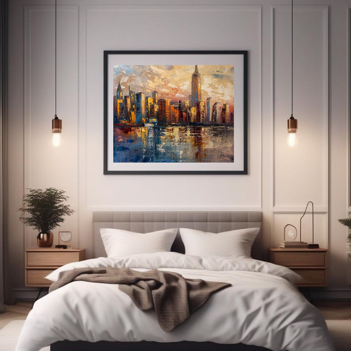 New York Skyline Painting Sunrise Manhattan Empire State View Poster - Image 2