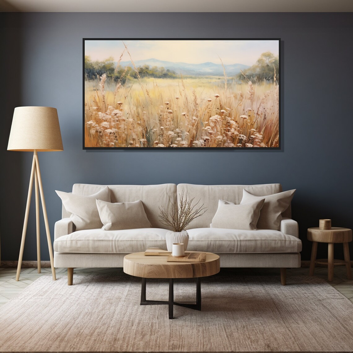 Golden Wheat Field Wildflowers Vintage Countryside Landscape Wall Art - Image 4